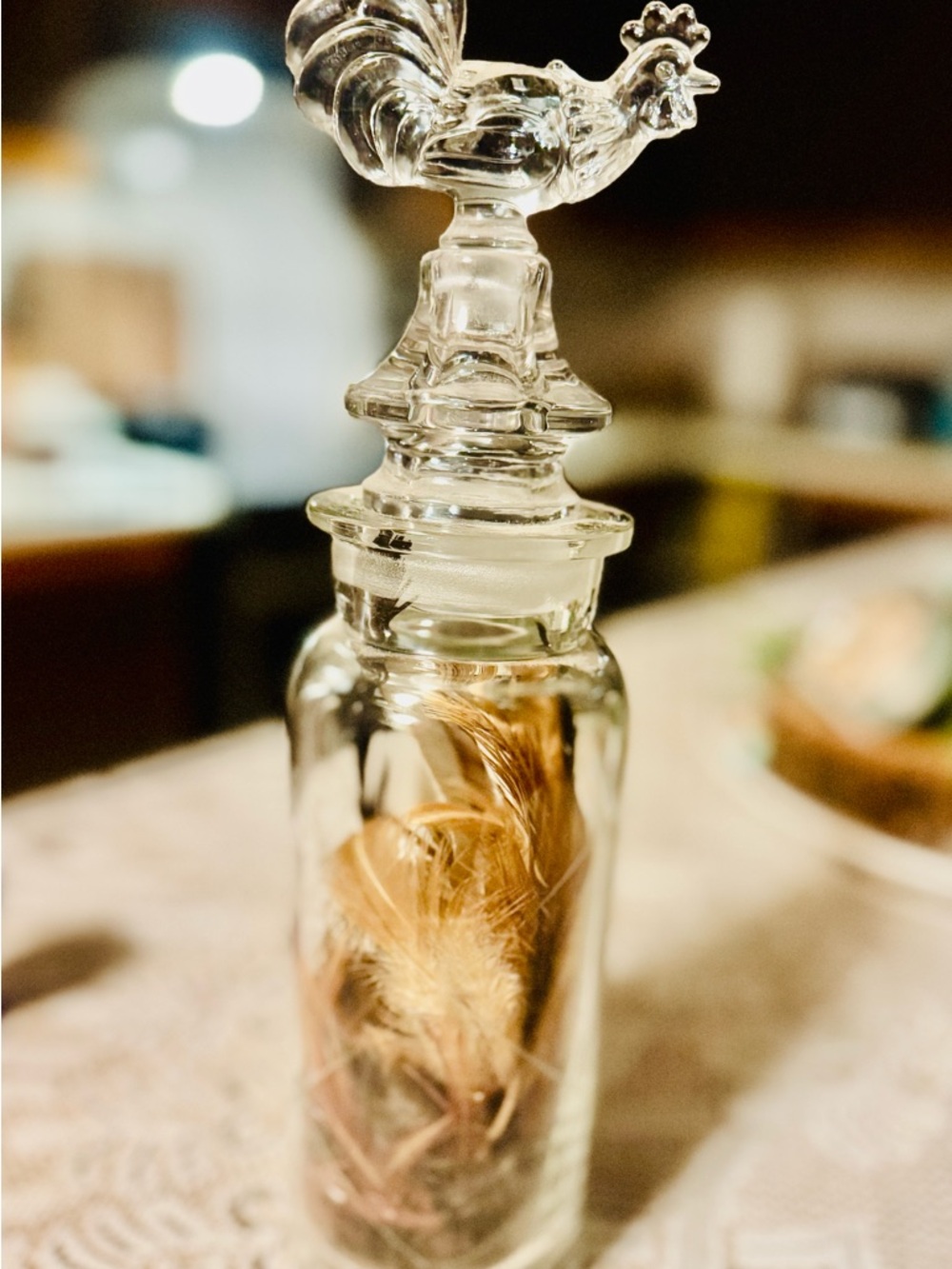 Crystal three-piece cocktail shaker w/Rooster Stopper/Ice Strainer